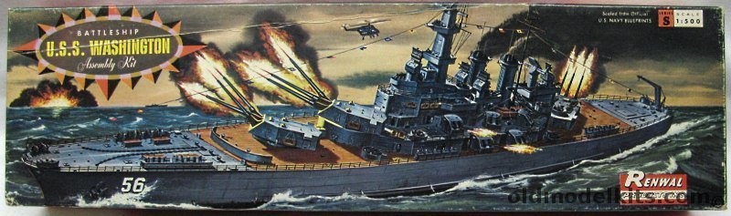 Renwal 1/500 BB-56 USS Washington Battleship, S608-169 plastic model kit